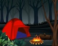 Tents with bonfire on dark night forest background Royalty Free Stock Photo