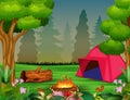 Forest camping concept with pink tent