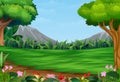 Panoramic beautiful park landscape with mountain background