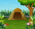 Camping zone with tent scene in the beautiful garden