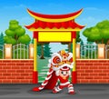 Cartoon of kid playing chinese dragon dance Royalty Free Stock Photo