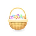 Knitted basket with colorful painted easter eggs