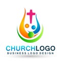 Church People union family logo icon winning happiness love together team work success wellness health symbol on white background