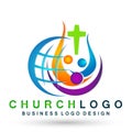 Globe world Church People union logo icon winning happiness love together team success wellness health symbol on white background