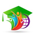 World Graduates people globe logo icon successful graduation students bachelor icon element on white background