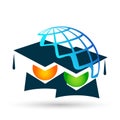 Graduates couple academic world education students logo icon successful graduation bachelor icon element on white background