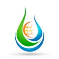 Water drop globe logo concept of water drop with world save earth wellness symbol icon nature drops elements vector design Royalty Free Stock Photo