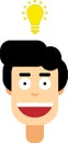 Flat design cartoon face with idea bulb Royalty Free Stock Photo