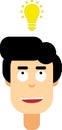 Flat design cartoon face with idea bulb Royalty Free Stock Photo