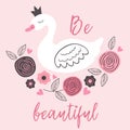 Poster with beautiful princess white swan Royalty Free Stock Photo