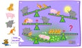 Logic puzzle game for children and adults. Find what animal need to put on swing so there is a balance? Printable page for brain Royalty Free Stock Photo