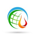 Globe world Flame fire logo, modern flames logotype symbol icon design vector on white background Royalty Free Stock Photo