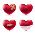 Heart injury with adhesive elastic medical plasters and bandage vector set