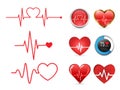 Heartbeat icon set and electrocardiogram, heart rhythm concept, Vector Illustration