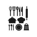 Kitchenware utensils vector black icon set.