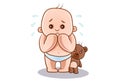 Cartoon Illustration Of Cute Baby and Teddy Royalty Free Stock Photo
