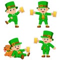 Collection of Leprechaun with cup of beer celebrating Saint Patrick`s Day