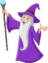 Cartoon old wizard holding magic stick Royalty Free Stock Photo