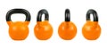 Set vector gym orange kettlebell of fitness equipmen