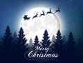 Merry christmas greeting card with big shinny moon in the night forest background Royalty Free Stock Photo