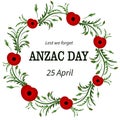 Red poppy flower . Anzac Day, Floral frame. Poppy wreath. Second world war , First world war. Remembrance day. Veterans Royalty Free Stock Photo