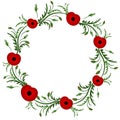 Red poppy flower . Floral frame. Poppy wreath. Second world war , First world war. Remembrance day. Veterans