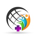 Globe People union world globe family care medical logo winning happiness together team work success wellness logo icon