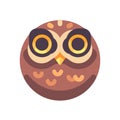 Funny scary brown owl face flat icon