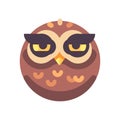 Funny sleepy brown owl face flat icon Royalty Free Stock Photo