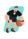 Cartoon basketball player with dribbling motion and exaggeration