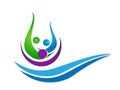 People union team celebrating happiness wellness water wave sea symbol icon element logo design on white background