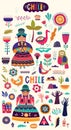 Collection of Chile`s symbols. National costumes of Chile