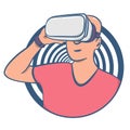 Person in virtual reality headset illustration.