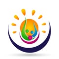 People sun power union team celebrating happiness wellness symbol icon element logo design on white background