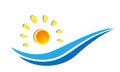 Sun and sea water wave icon logo concept symbol icon design vector on white background Royalty Free Stock Photo