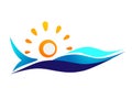 Sun and sea water wave icon logo concept symbol icon design vector on white background Royalty Free Stock Photo