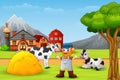 Farmer and farm animal in the landscape