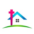 Real estate city church logo church cross home house logo icon element vector on white background