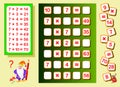 Multiplication table by 7 for kids. Find places for falling numbers and write them. Educational page for math book. Logic puzzle.