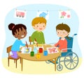 Disabled girl drawing with friends