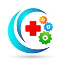 Medical health care cross gear logo icon vector element on white background