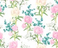 Seamless pattern with pink and white peonies