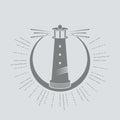 Vintage gray, vector lighthouse in sunset logo isolated on gray background Royalty Free Stock Photo