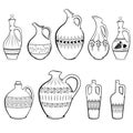 Black sketches of ceramic wine jugs