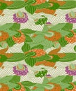 Modern Orchid Seamless Pattern With Purple, Orange and Green Colors