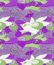 Green and Purple Orchids With White Flowers Pattern Royalty Free Stock Photo