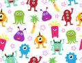 Seamless pattern of cute cartoon monsters background Royalty Free Stock Photo