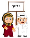 Cartoon qatar couple wearing traditional costumes
