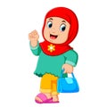 Cartoon Arab women character with hijab carrying