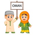 Cartoon oman couple wearing traditional costumes